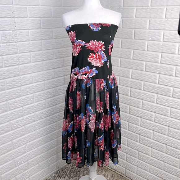 FREE PEOPLE Tube Flare Skirt or Dress Floral Elastic Sheer Size Medium - Picture 2 of 13